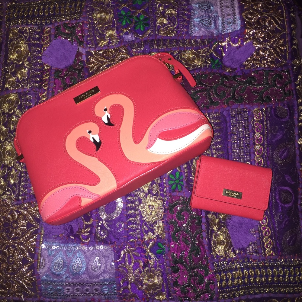 Kate Spade Coral Flamingo Crossbody and Card Case